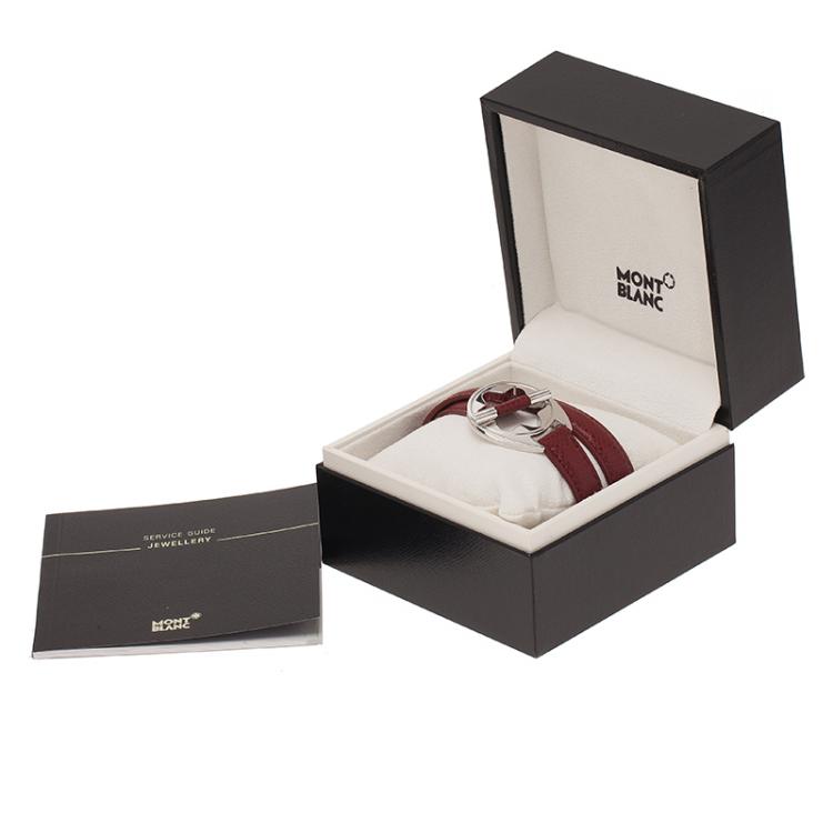 Pre Owned Montblanc Hold Me Tight Red Leather Silver Bracelet