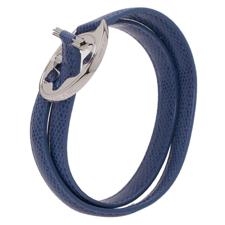 Pre Owned Montblanc Hold Me Tight Blue Leather Silver Bracelet