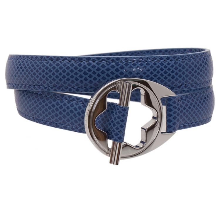 Pre Owned Montblanc Hold Me Tight Blue Leather Silver Bracelet