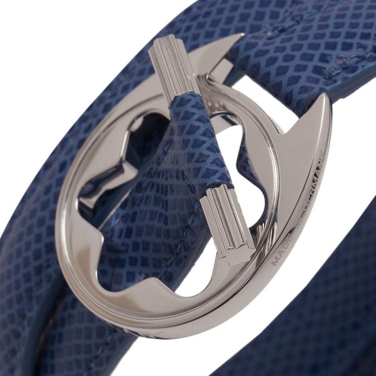 Pre Owned Montblanc Hold Me Tight Blue Leather Silver Bracelet