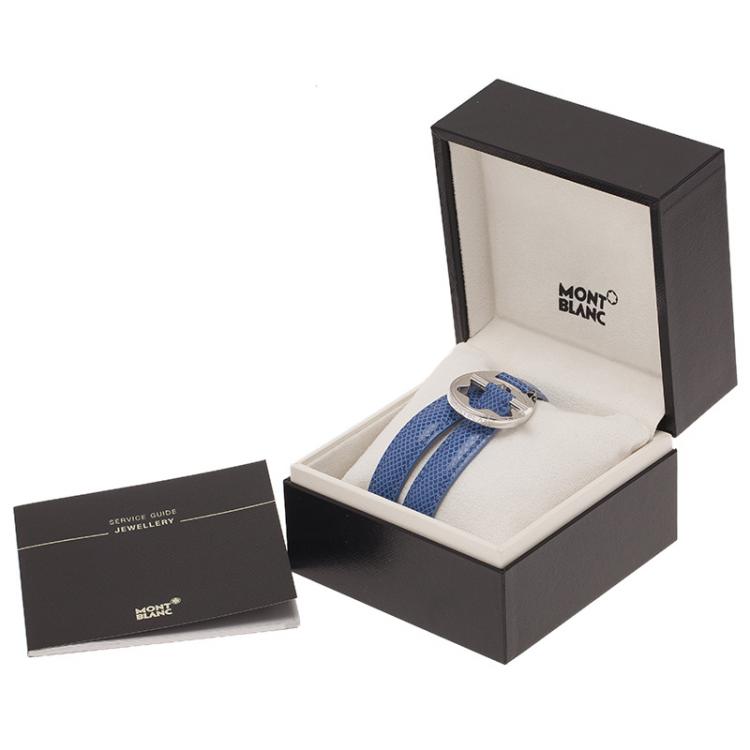 Pre Owned Montblanc Hold Me Tight Blue Leather Silver Bracelet