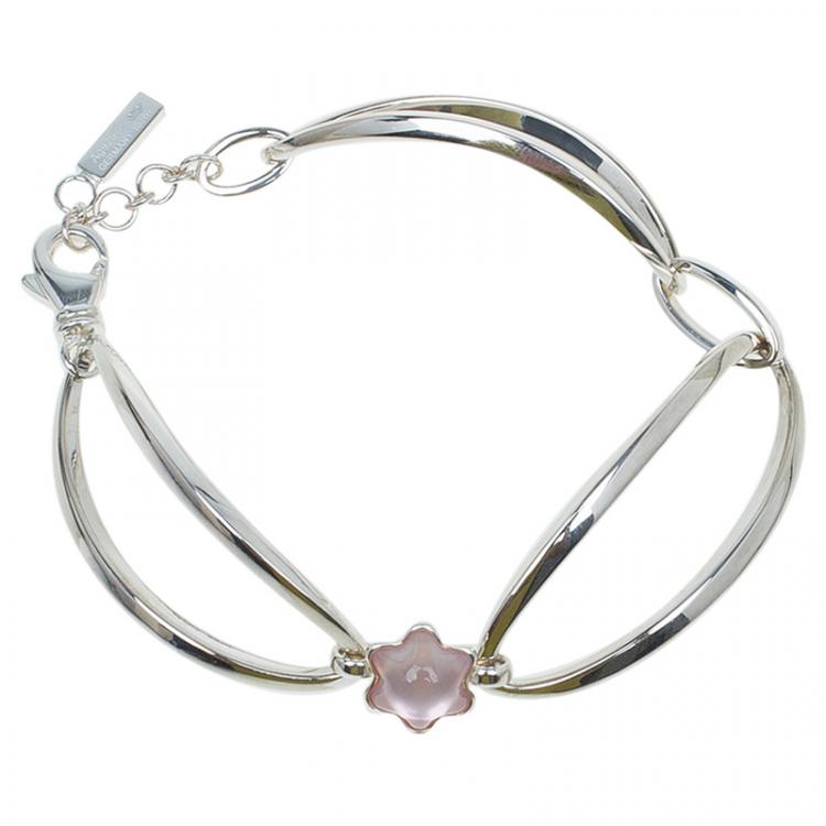 Pre Owned Montblanc Star Pink Cabouchon Silver Bangle Bracelet 