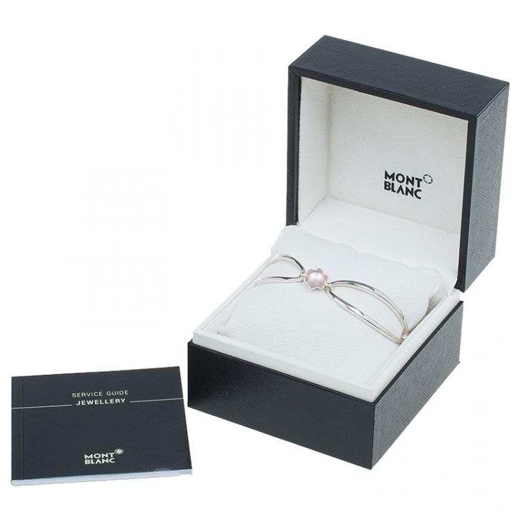 Pre Owned Montblanc Star Pink Cabouchon Silver Bangle Bracelet 