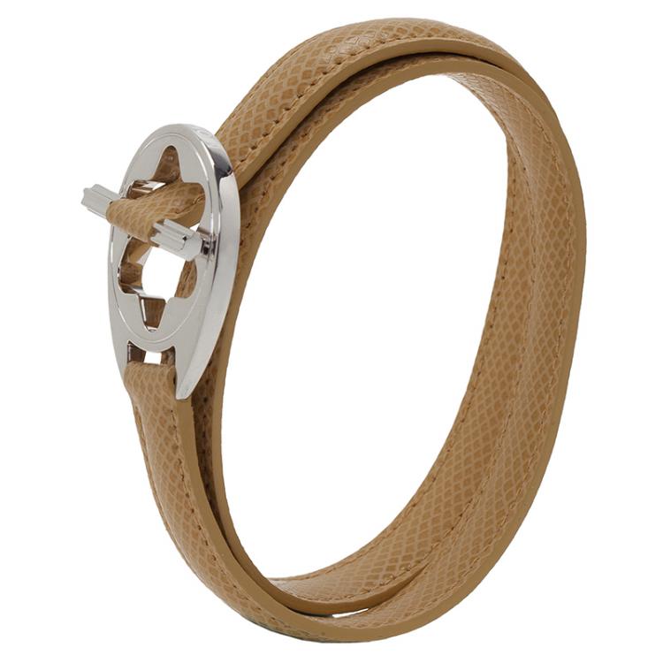 Pre Owned Montblanc Hold Me Tight Beige Leather Silver Bracelet