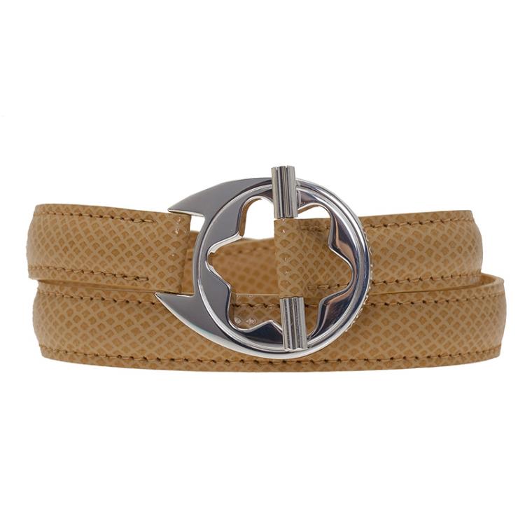 Pre Owned Montblanc Hold Me Tight Beige Leather Silver Bracelet