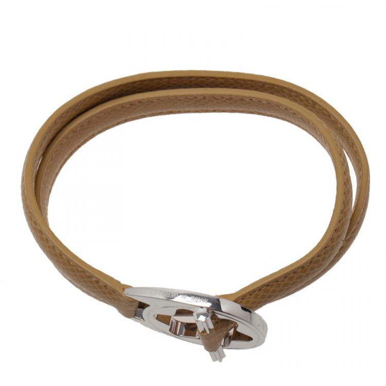 Pre Owned Montblanc Hold Me Tight Beige Leather Silver Bracelet