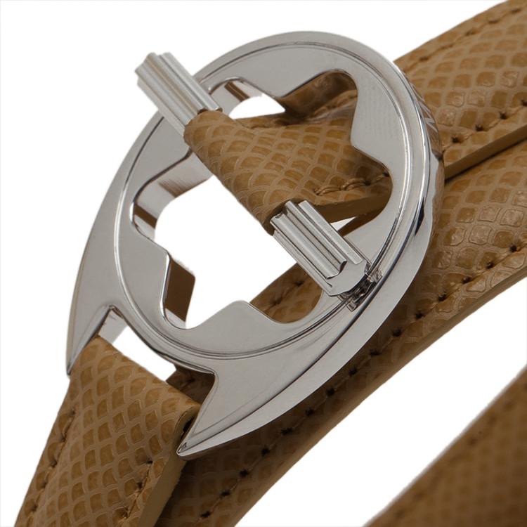 Pre Owned Montblanc Hold Me Tight Beige Leather Silver Bracelet