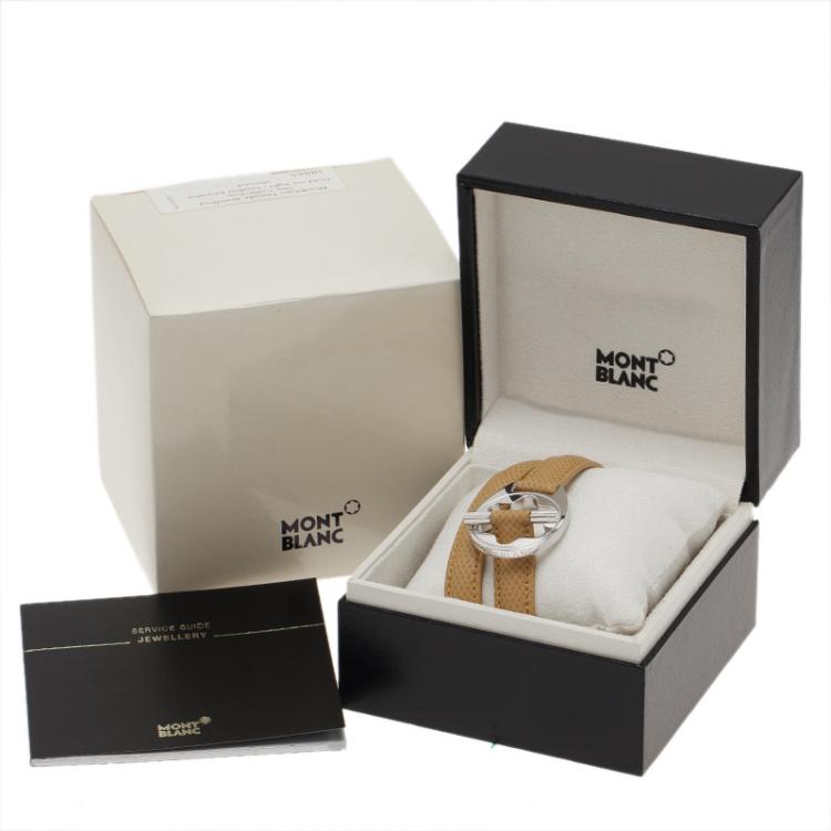 Pre Owned Montblanc Hold Me Tight Beige Leather Silver Bracelet