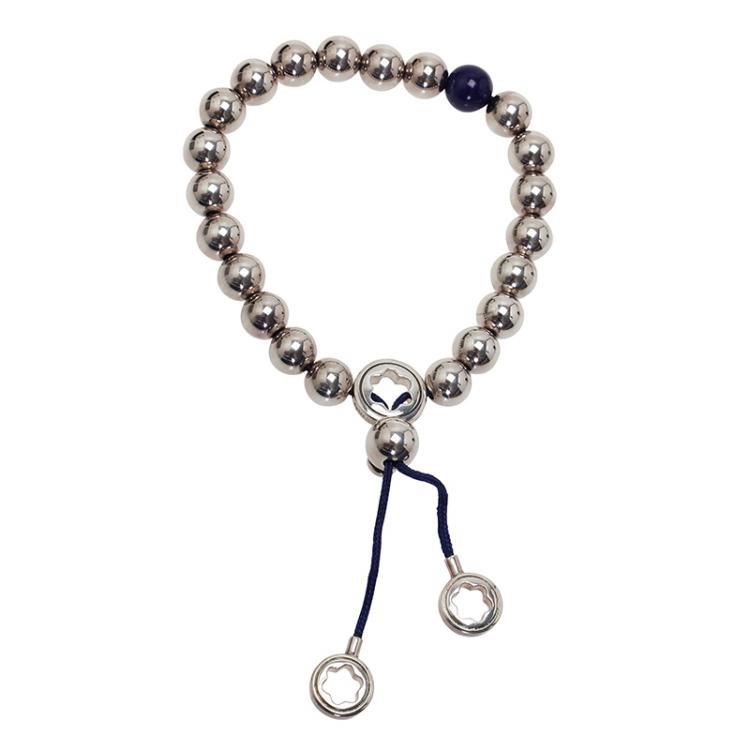 Pre Owned Montblanc Star Beads Blue Cord Silver Bracelet