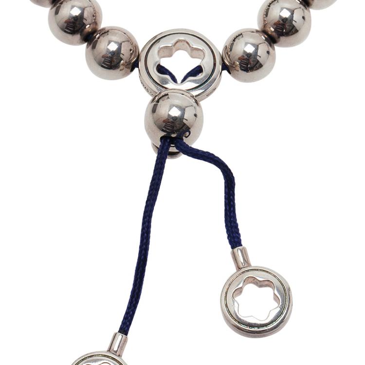 Pre Owned Montblanc Star Beads Blue Cord Silver Bracelet
