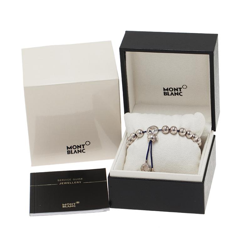 Pre Owned Montblanc Star Beads Blue Cord Silver Bracelet