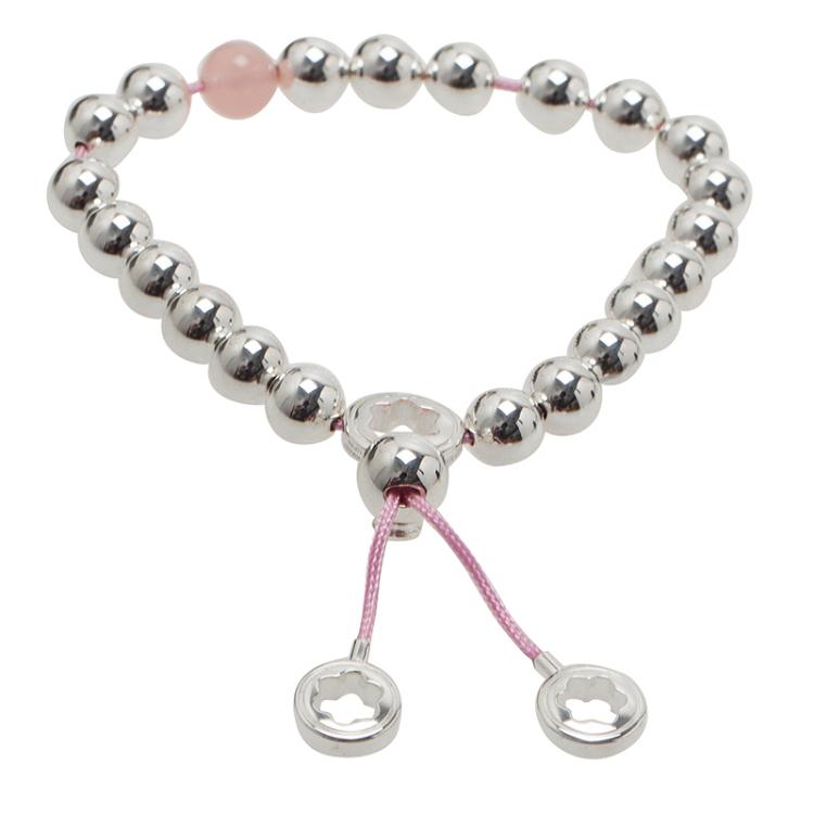 مملوكة مسبقًا Montblanc Star Beads Pink Cord Silver Bracelet