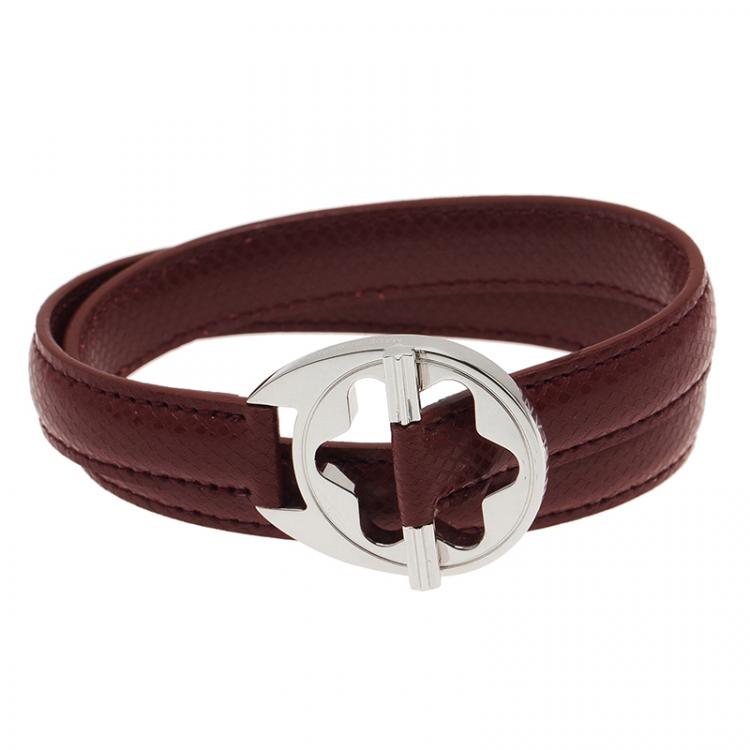 Pre Owned Montblanc Hold Me Tight Red Leather Silver Bracelet