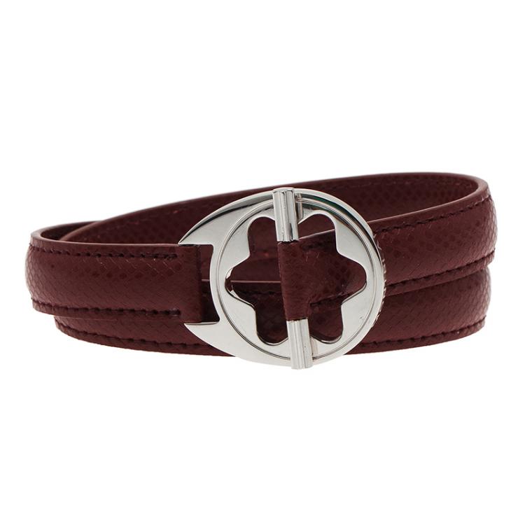 Pre Owned Montblanc Hold Me Tight Red Leather Silver Bracelet
