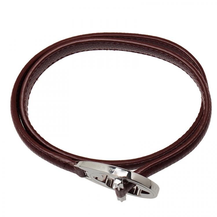 Pre Owned Montblanc Hold Me Tight Red Leather Silver Bracelet