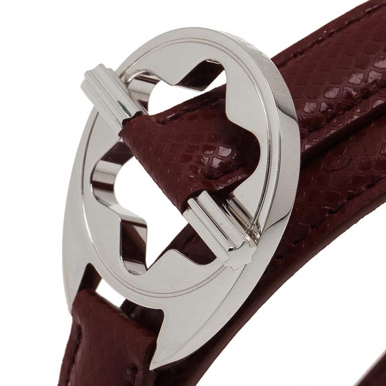 Pre Owned Montblanc Hold Me Tight Red Leather Silver Bracelet
