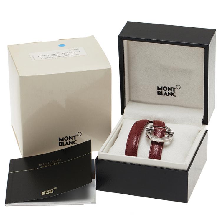 Pre Owned Montblanc Hold Me Tight Red Leather Silver Bracelet