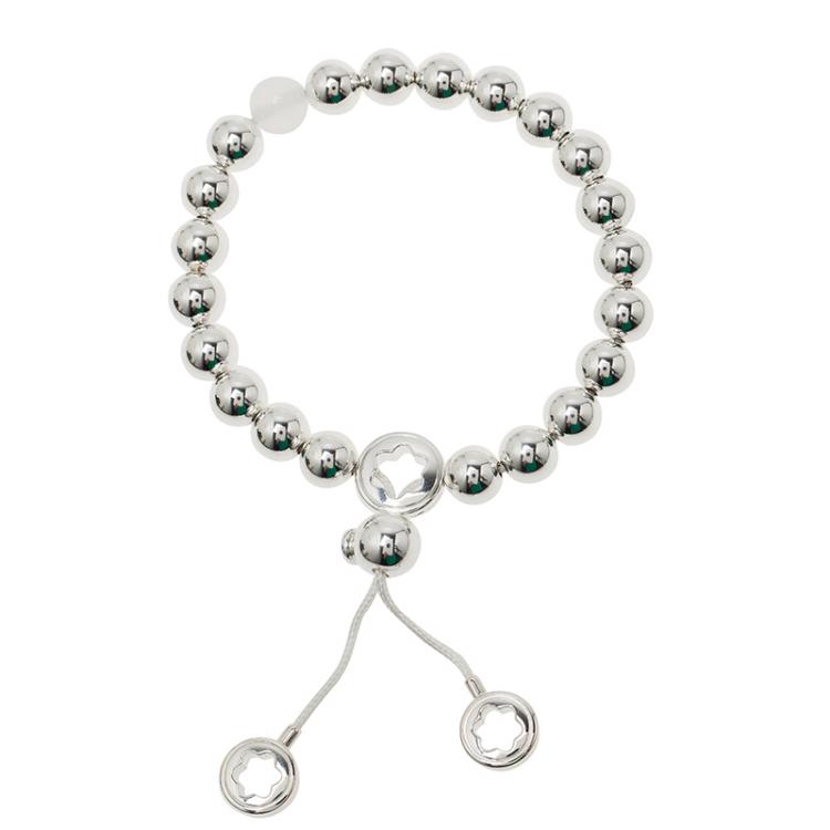 Pre Owned Montblanc Star Beads White Cord Silver Bracelet