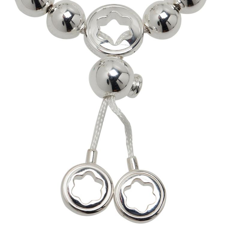 Pre Owned Montblanc Star Beads White Cord Silver Bracelet