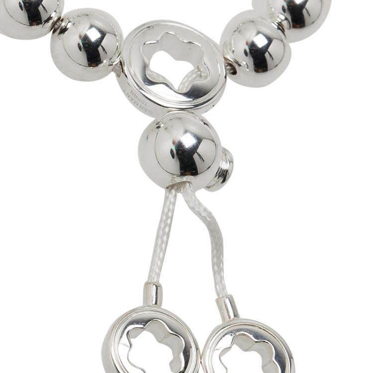 Pre Owned Montblanc Star Beads White Cord Silver Bracelet