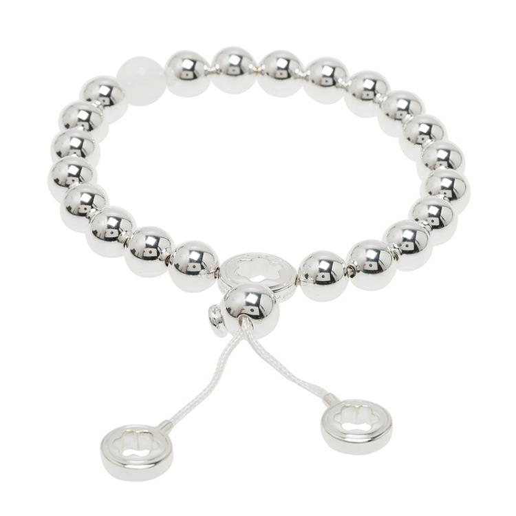 Pre Owned Montblanc Star Beads White Cord Silver Bracelet