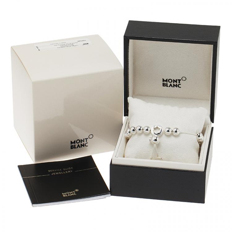 Pre Owned Montblanc Star Beads White Cord Silver Bracelet