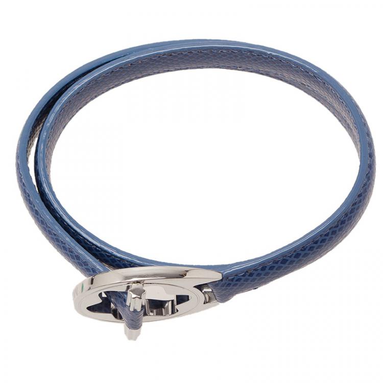 Pre Owned Montblanc Hold Me Tight Blue Leather Silver Bracelet