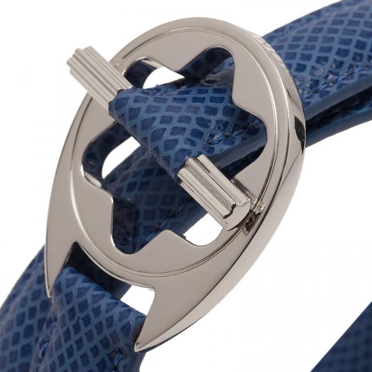 Pre Owned Montblanc Hold Me Tight Blue Leather Silver Bracelet