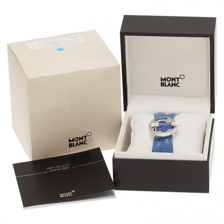 Pre Owned Montblanc Hold Me Tight Blue Leather Silver Bracelet