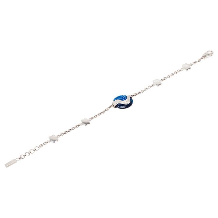 Pre Owned Montblanc Blue Pendant Silver Bracelet