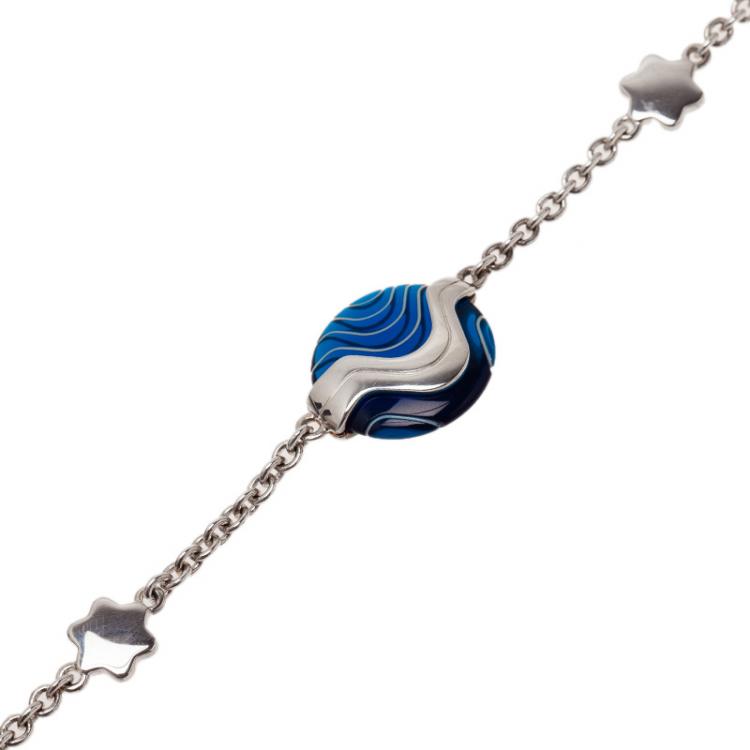 Pre Owned Montblanc Blue Pendant Silver Bracelet
