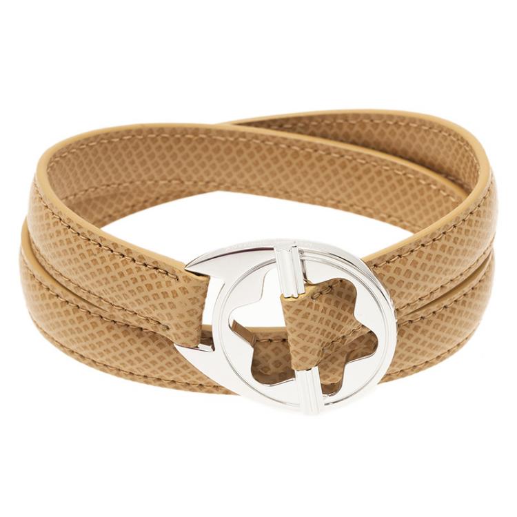 Pre Owned Montblanc Hold Me Tight Beige Leather Silver Bracelet