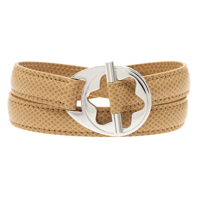 Pre Owned Montblanc Hold Me Tight Beige Leather Silver Bracelet