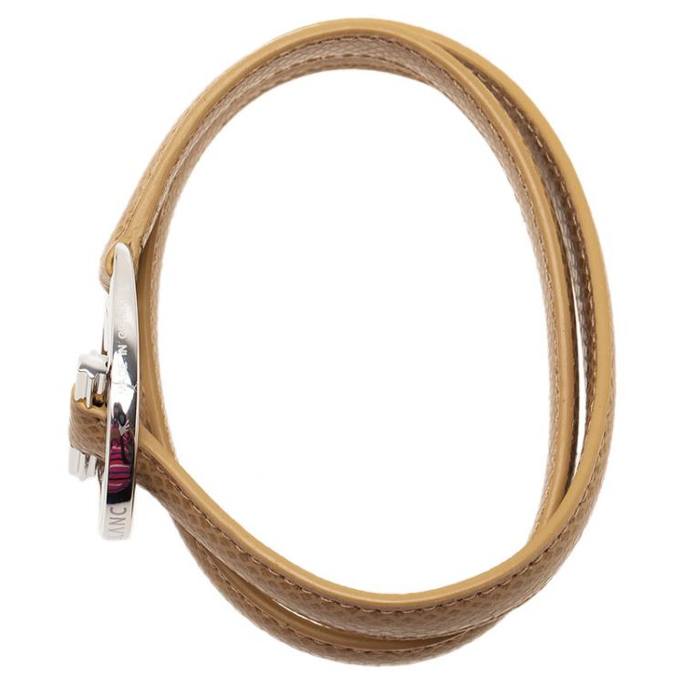 Pre Owned Montblanc Hold Me Tight Beige Leather Silver Bracelet