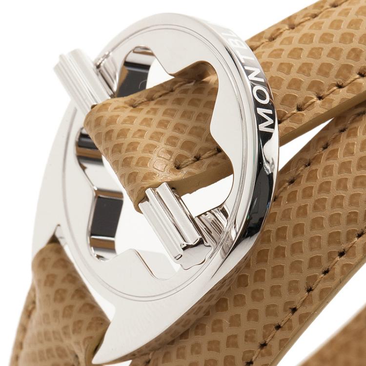 Pre Owned Montblanc Hold Me Tight Beige Leather Silver Bracelet