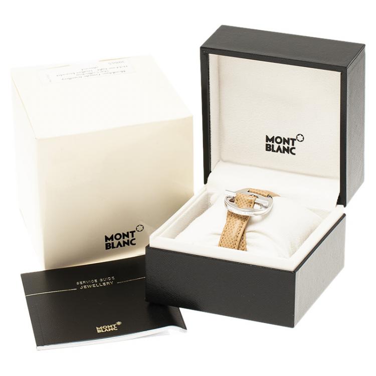 Pre Owned Montblanc Hold Me Tight Beige Leather Silver Bracelet