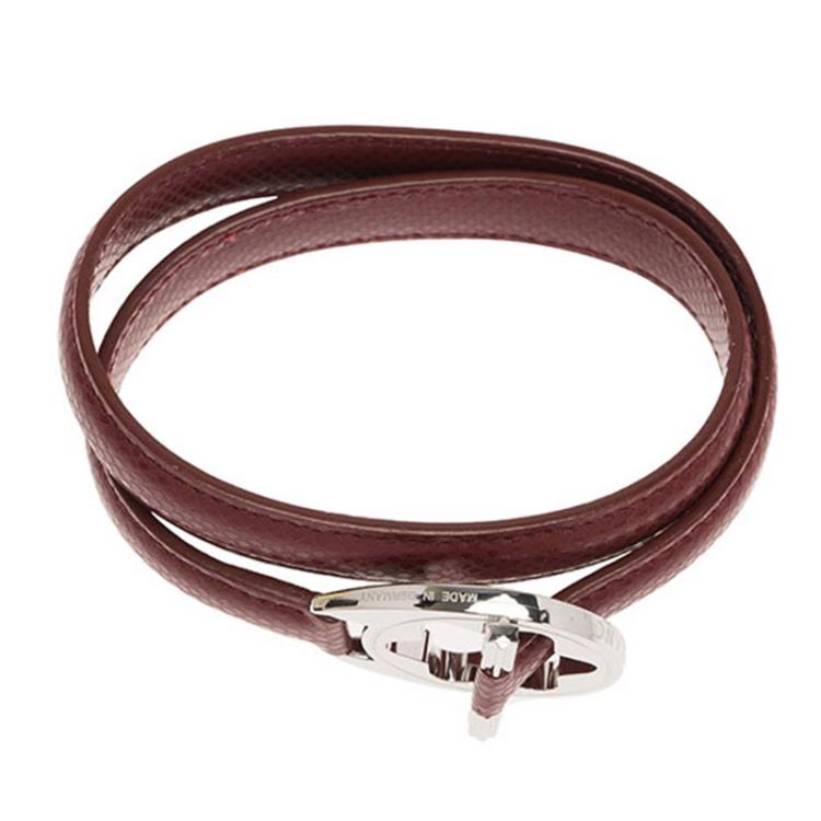 Pre Owned Montblanc Star Collection Hold Me Tight Red Leather Silver Bracelet Size 18cm