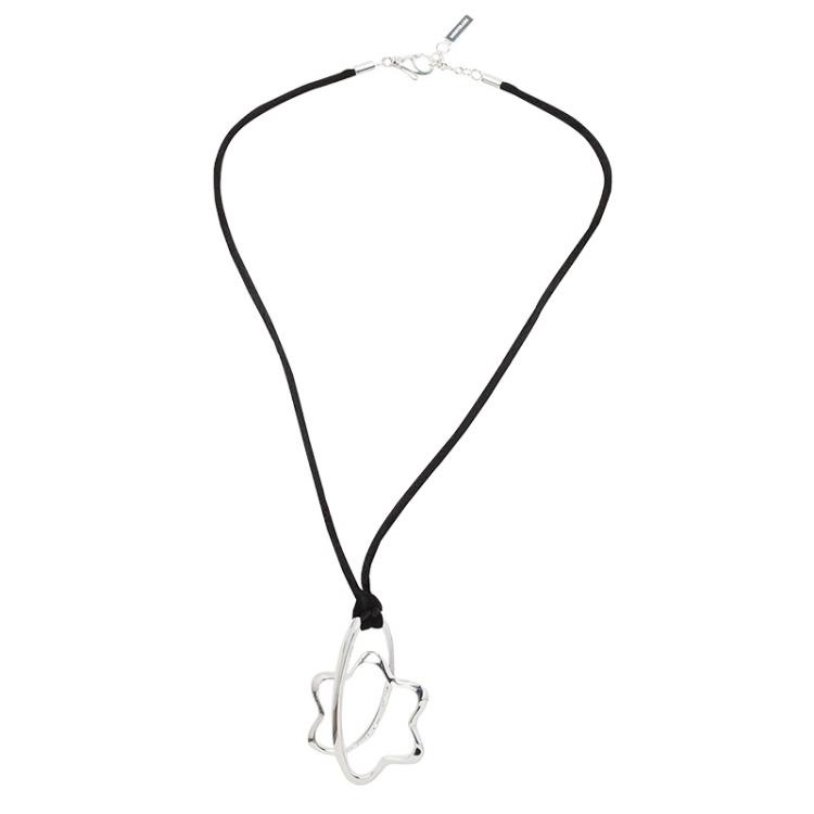 Pre Owned Montblanc Star Signature Silver Pendant & Black Cord Necklace