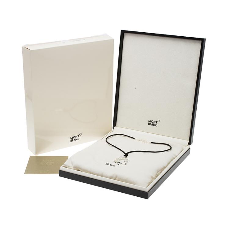 Pre Owned Montblanc Star Signature Silver Pendant & Black Cord Necklace