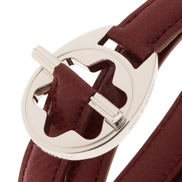 Pre Owned Montblanc Star Collection Hold Me Tight Red Leather & Silver Wrap Around Toggle Bracelet 18 cm