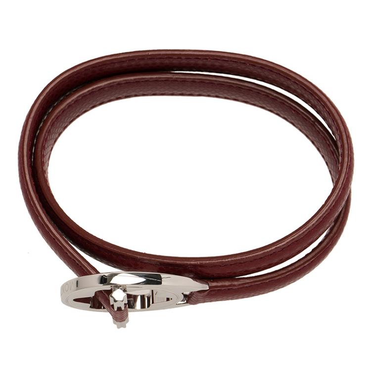 Pre Owned Montblanc Star Collection Hold Me Tight Red Leather & Silver Wrap Around Toggle Bracelet 18 cm