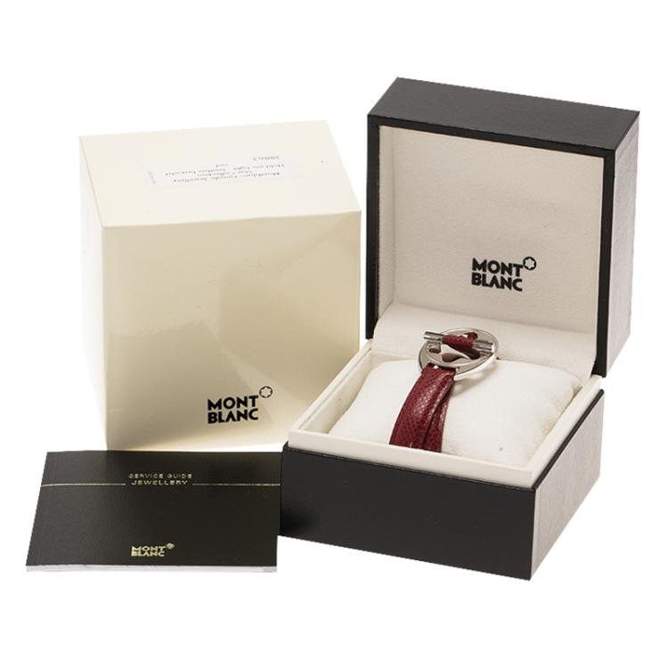 Pre Owned Montblanc Star Collection Hold Me Tight Red Leather & Silver Wrap Around Toggle Bracelet 18 cm