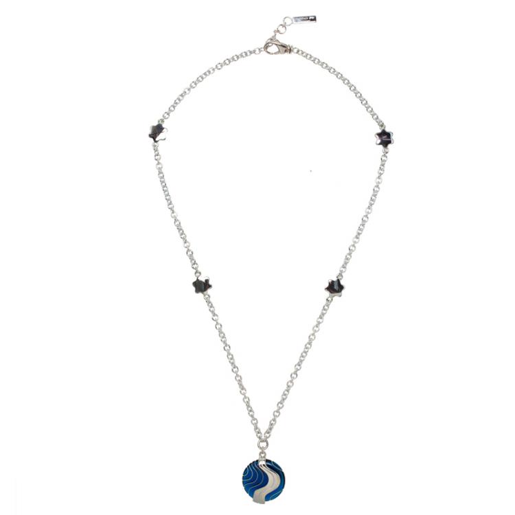 Pre Owned Montblanc Blue Resin Engraved Pendant & Star Motif Silver Chain Necklace