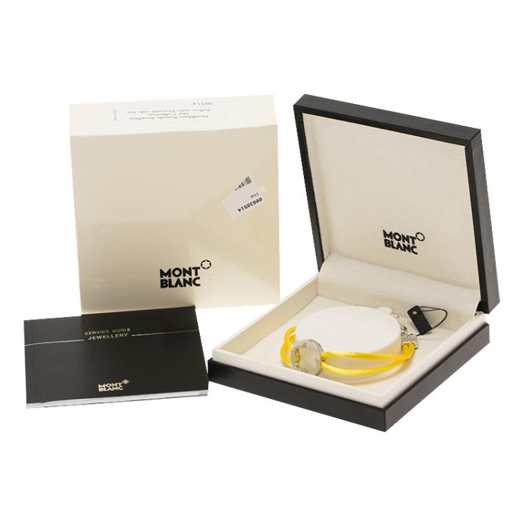 Pre Owned Montblanc Star Collection Silver Star Yellow Satin Bracelet