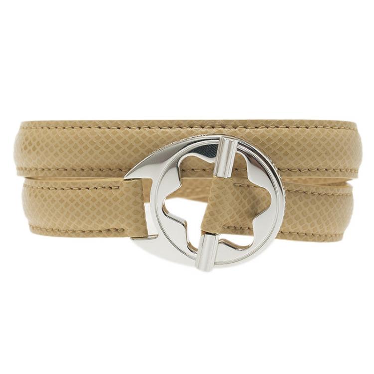 Pre Owned Montblanc Star Collection Hold Me Tight Almond Leather & Silver Wrap Around Toggle Bracelet 18cm
