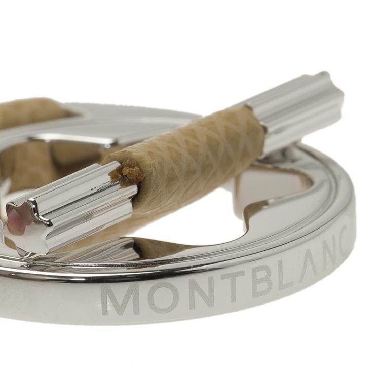 Pre Owned Montblanc Star Collection Hold Me Tight Almond Leather & Silver Wrap Around Toggle Bracelet 18cm