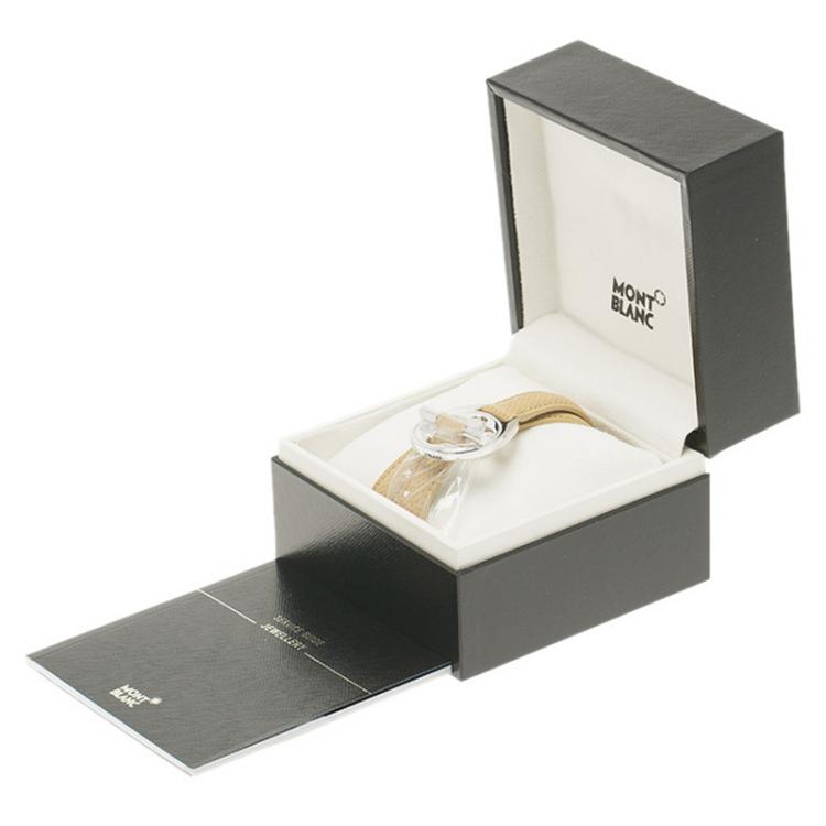 Pre Owned Montblanc Star Collection Hold Me Tight Almond Leather & Silver Wrap Around Toggle Bracelet 18cm