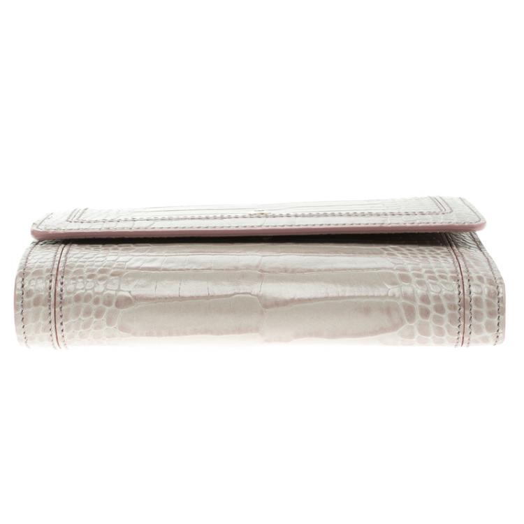 Pre Owned Montblanc Lilac Croc Embossed Leather French Wallet