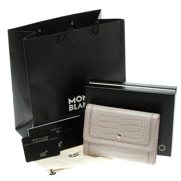 Pre Owned Montblanc Lilac Croc Embossed Leather French Wallet