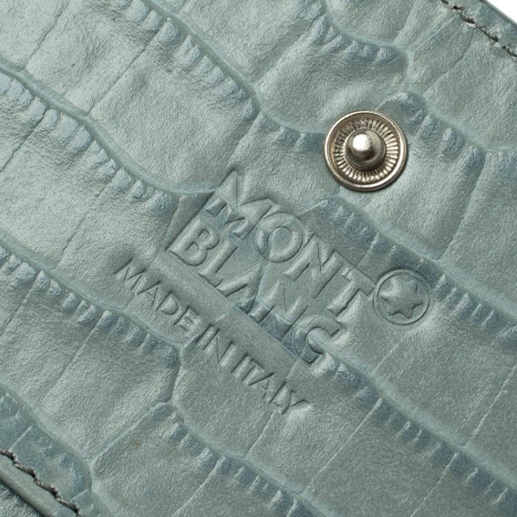 Pre Owned Montblanc Blue Croc Embossed Leather French Wallet